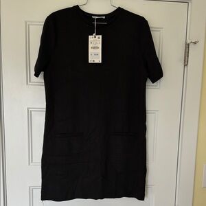 Zara Black Mini Sheath Dress Crew Neck Short Sleeve